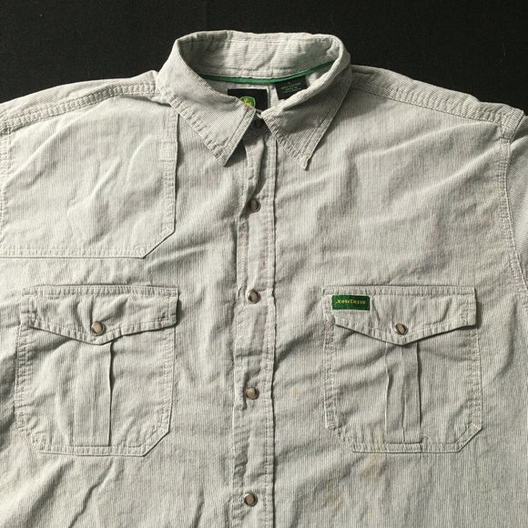 #00 John Deere Men's Long Sleeve Button Up Shirt Size Large Ivory Double Pockets - Picture 11 of 11